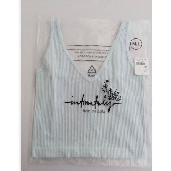 Free People NWT Solid Rib Tank Top Brami Cropped Sky Blue Size M/L - Picture 4 of 4